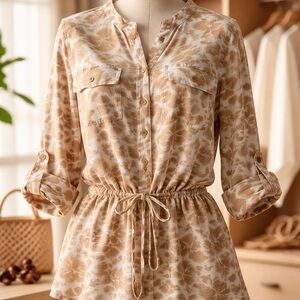Michael Kors Tan and White Patterned Blouse
